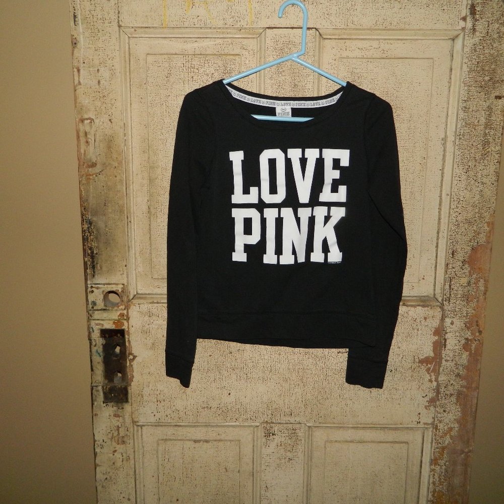 PINK by Victoria’s Secret Love Pink Black Long Sleeve Shirt Size Small (R-53)